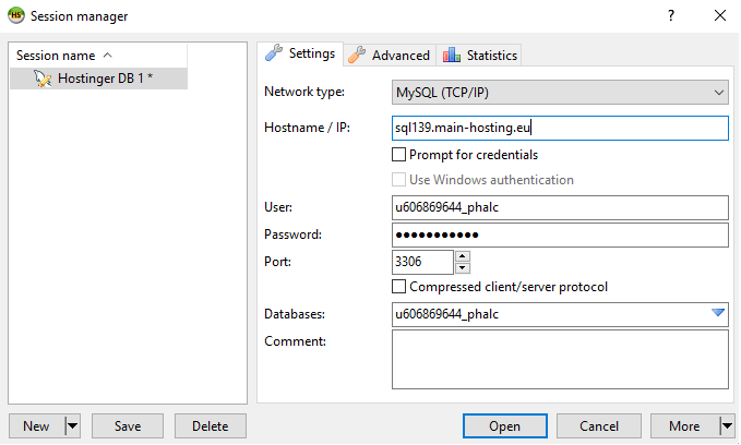 heidisql completó configuracion de base de datos