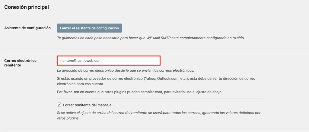 Configuración SMTP de WP Mail