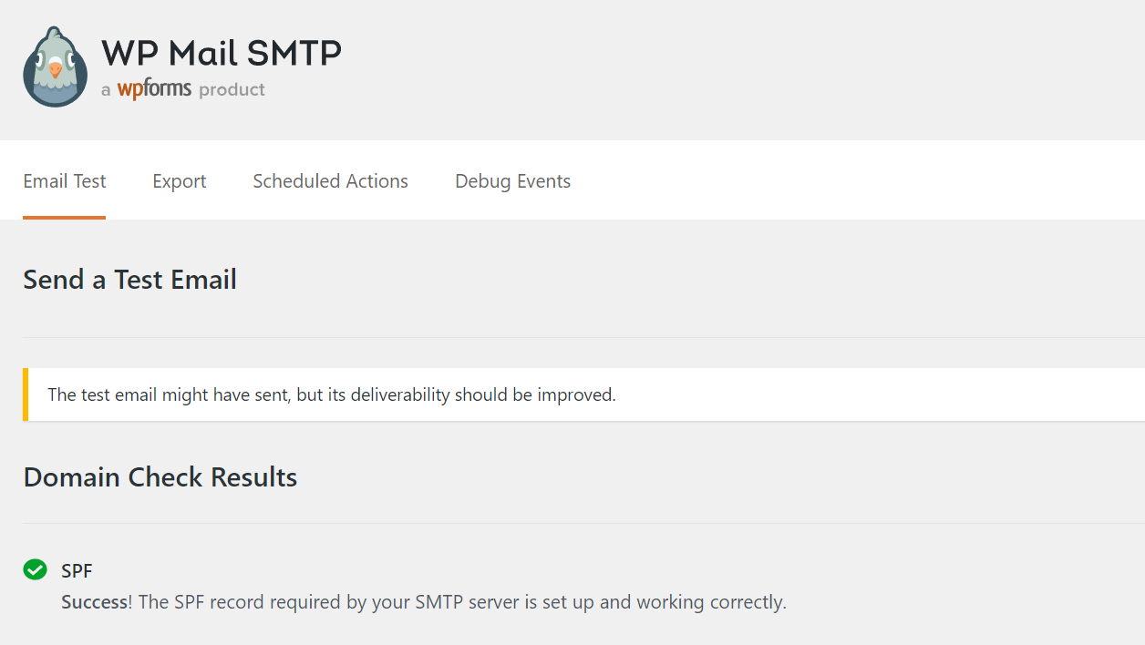 Mensaje de email de prueba de WP Mail SMTP