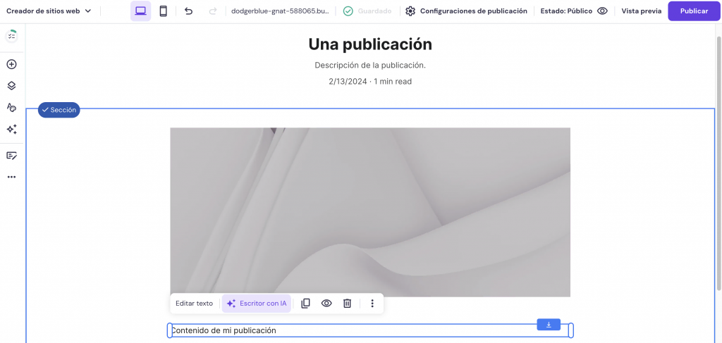 Opción Escritor con IA de HWB