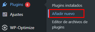Opción Añadir plugin en el menú de WordPress