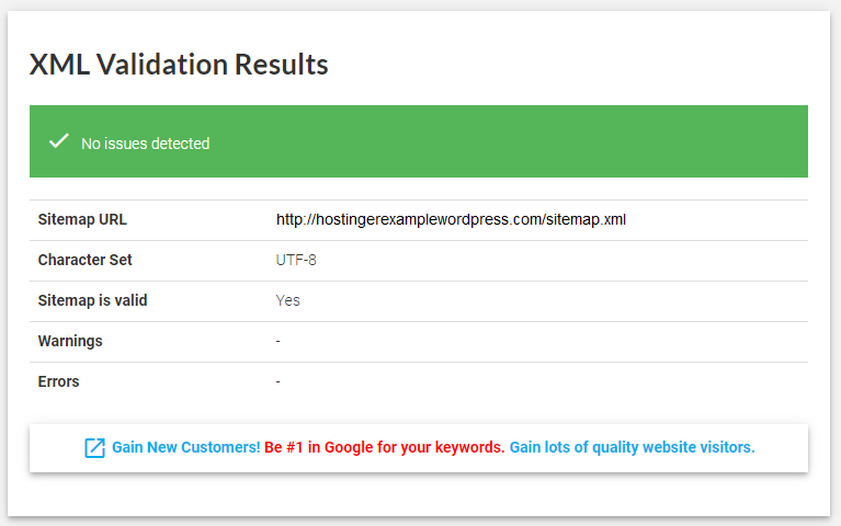The XML Sitemap Validator tool - showing up no issues with the results.