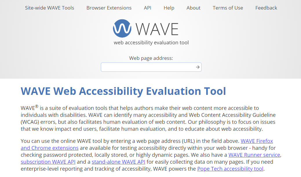 WAVE's homepage.