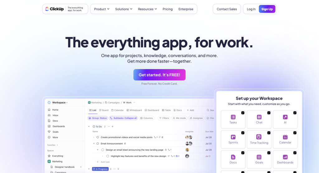 clickup homepage