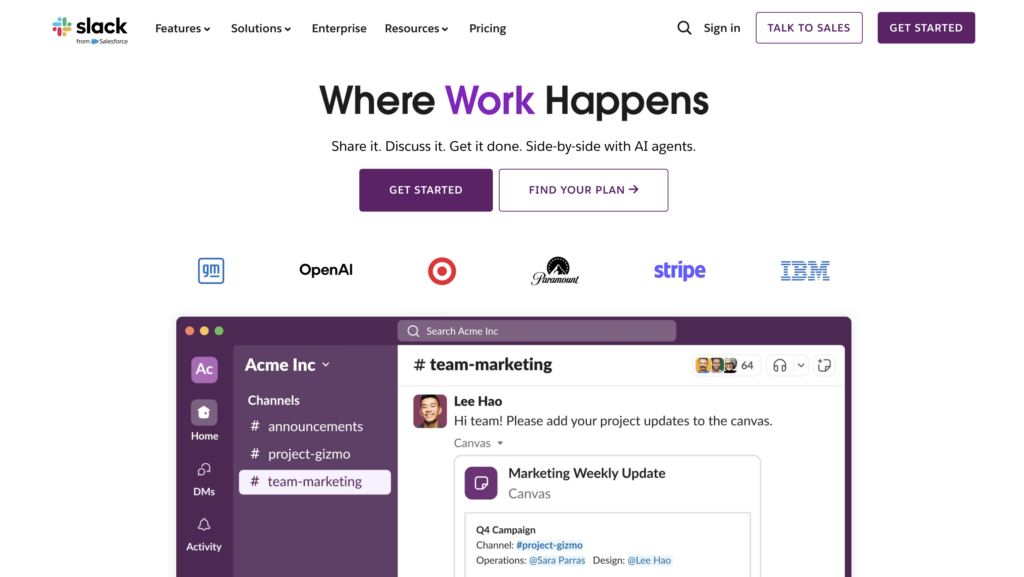 slack homepage