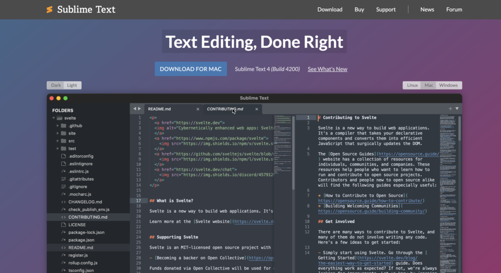 sublime text landing page